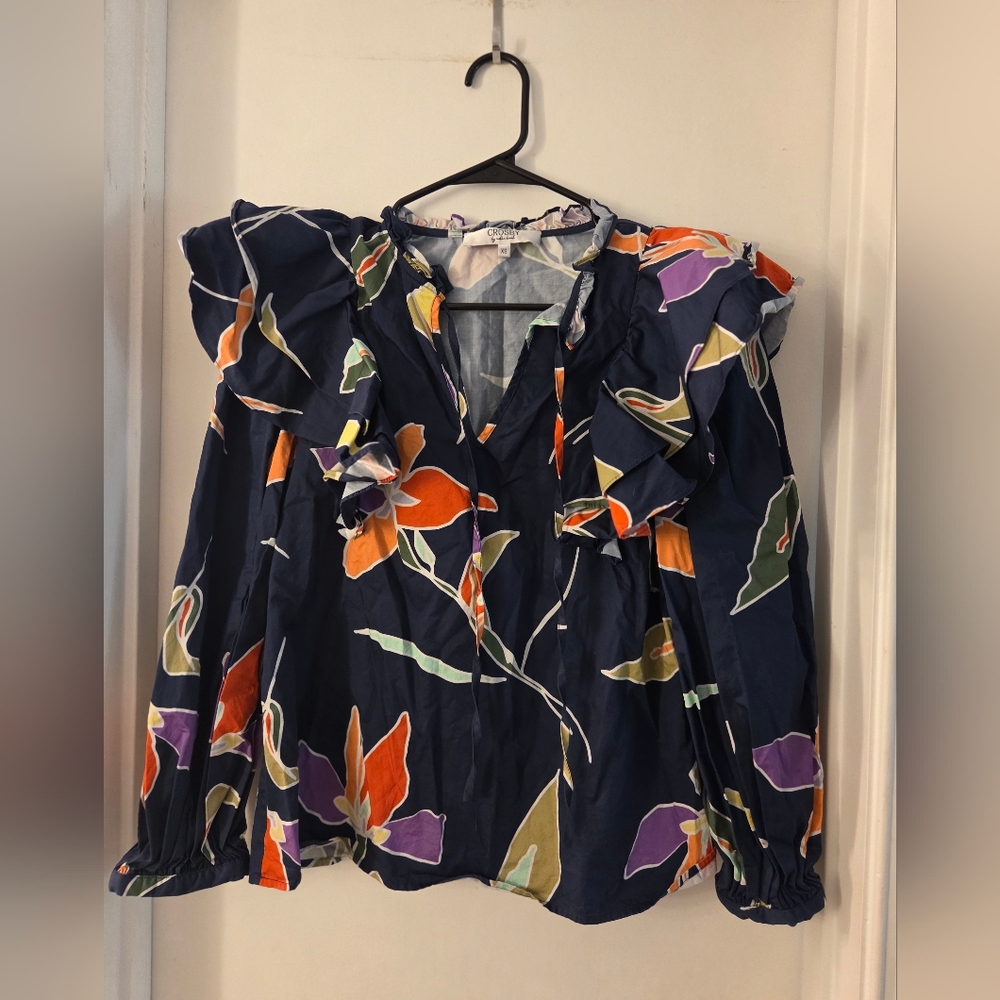 CROSBY by Mollie Burch Grady Top in Blue Lily Sz Xsmall